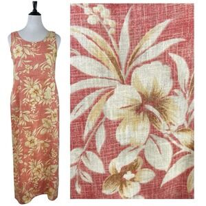 JESSICA HOWARD Linen Floral MAXI DRESS M Y2K Sleeveless Tropical Beach Resort